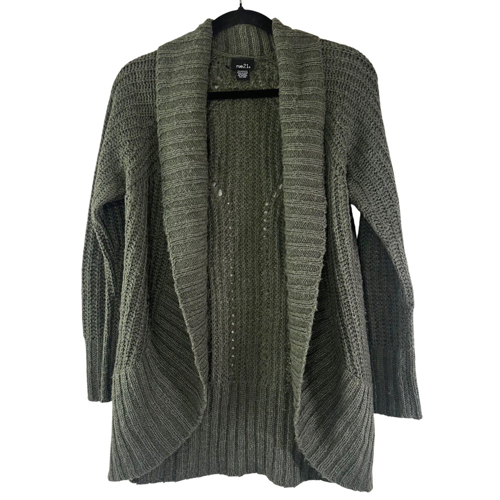 Rue21 Chunky Knit Cardigan Sweater Women's S Open Front Cottagecore Olive Green